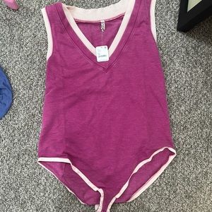Free People Cozy Girl Tank Bodysuit Dragonfruit